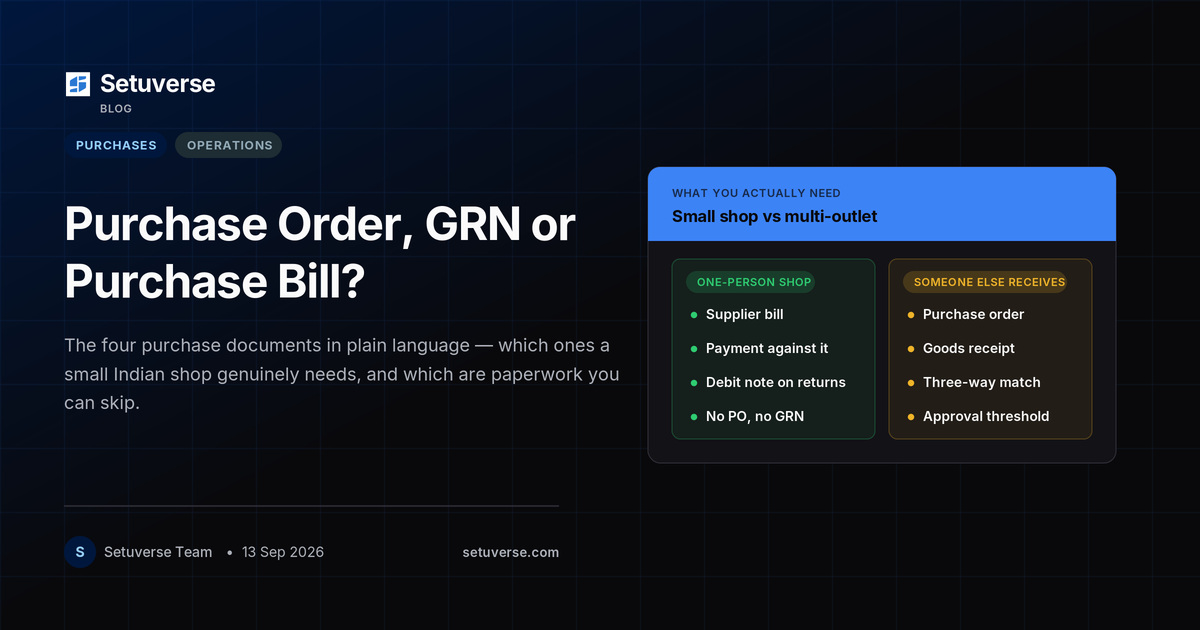 Purchase Order, GRN or Purchase Bill? What a Small Indian Shop Actually Needs (2026)