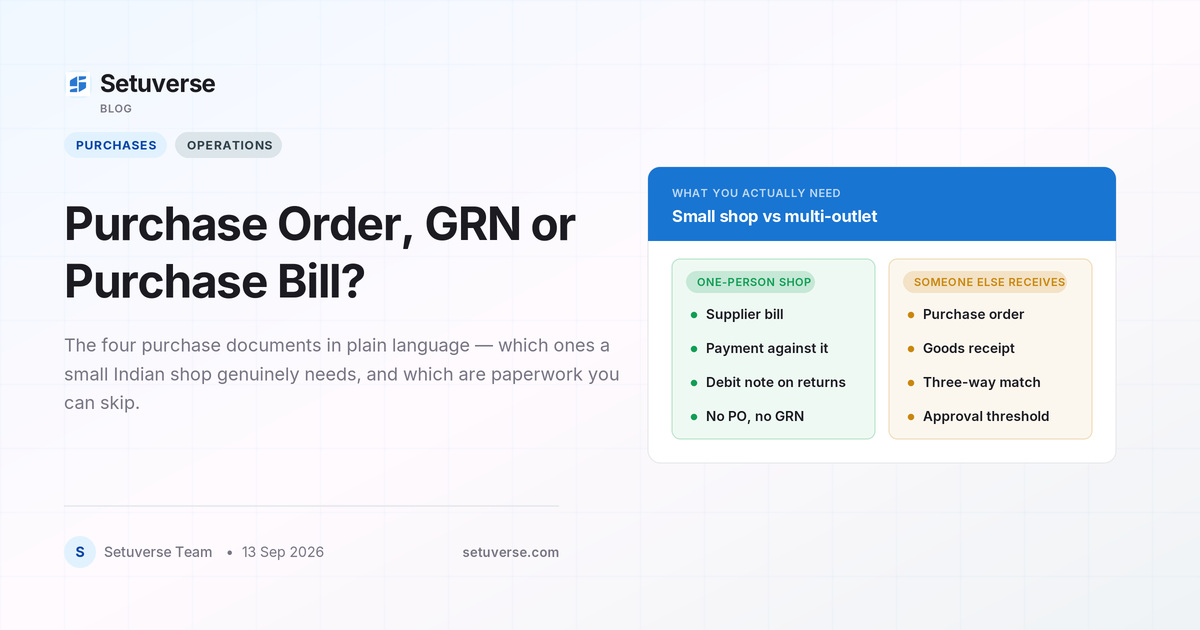 Purchase Order, GRN or Purchase Bill? What a Small Indian Shop Actually Needs (2026)